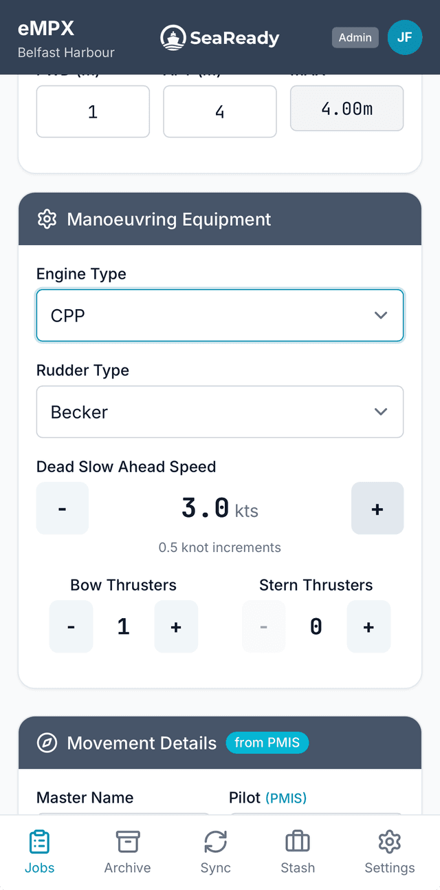 Easily input vessel manoeuvring equipment