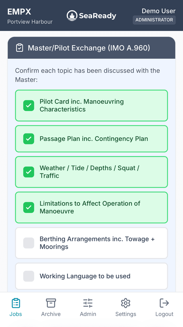 Master Pilot Exchange checklist